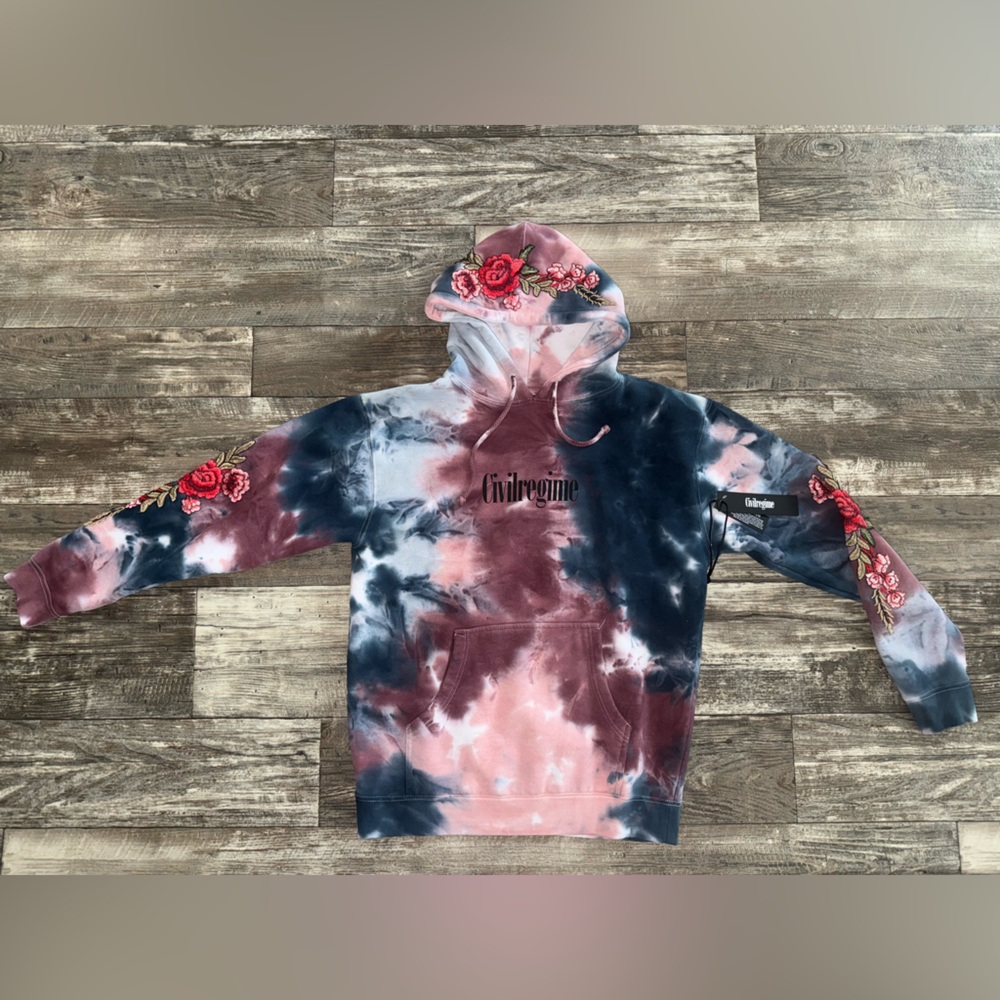 Civil Regime - Pink/Blue tie dye Hoodie with floral embroidery